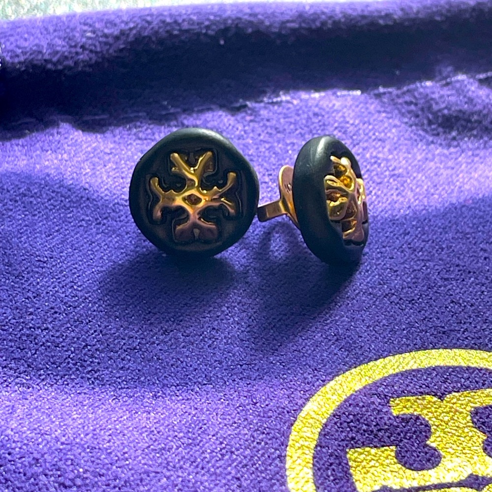 Tory Burch Roxanne Black small button stud earrings
